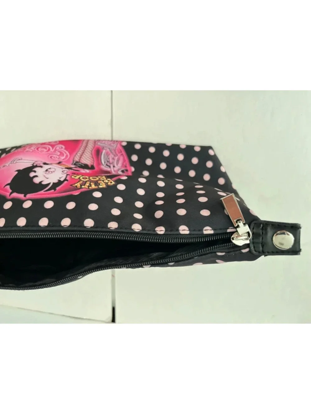 Betty Boop Cosmetic/Makeup/Travel Bag, Polkadot, Black, White, Pink